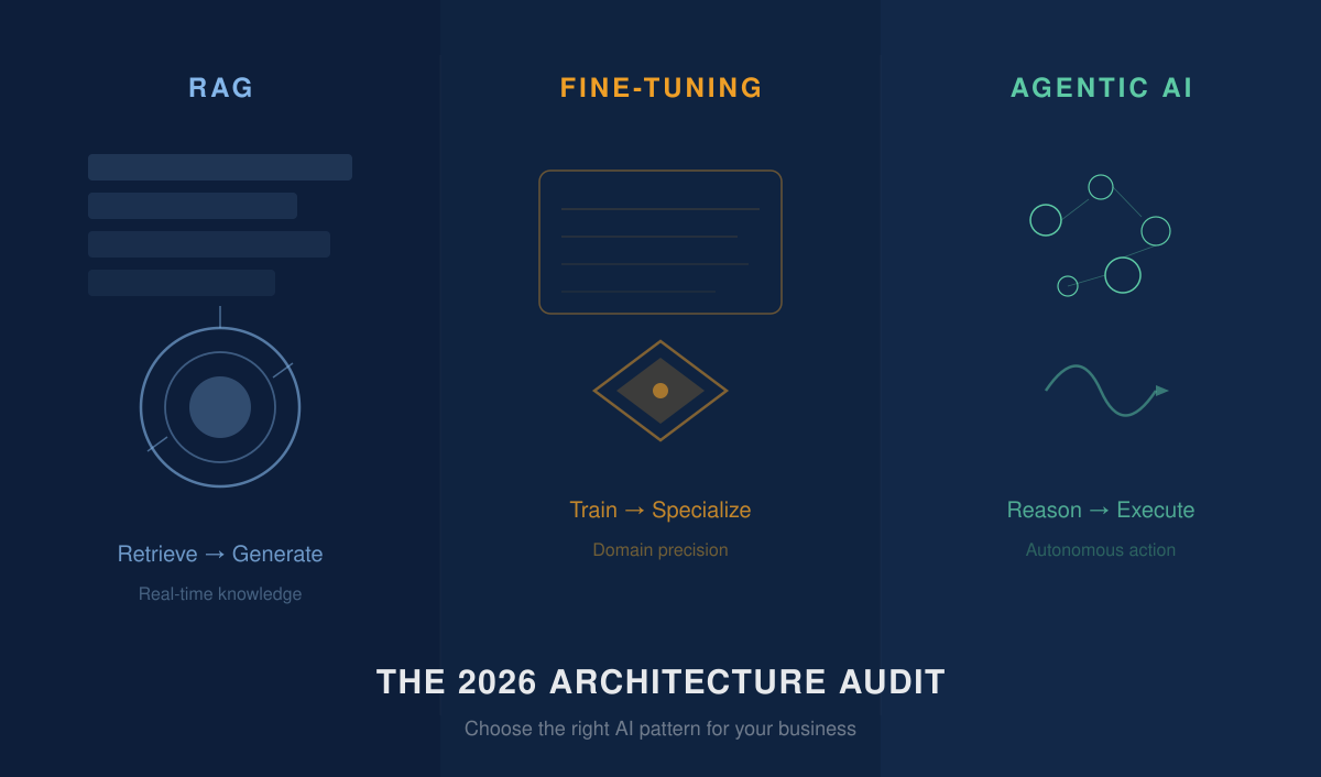 The 2026 Architecture Audit: How to Choose Between Agentic AI, LLM Fine-Tuning, and RAG