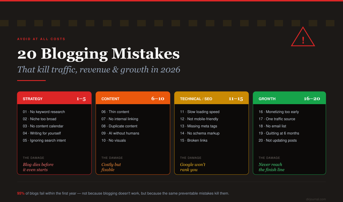 20 Blogging Mistakes That Kill Traffic, Revenue & Growth in 2026